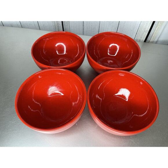 Crate&Barrel Porcelain Red Coupe 5.75in Cereal Soup Bowls Lot Of 4 - Picture 4 of 8